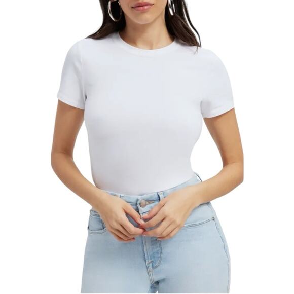 NWT Good American Super Stretch Cropped Baby Tee in White Size 0 XS Retail $45 - Picture 1 of 9